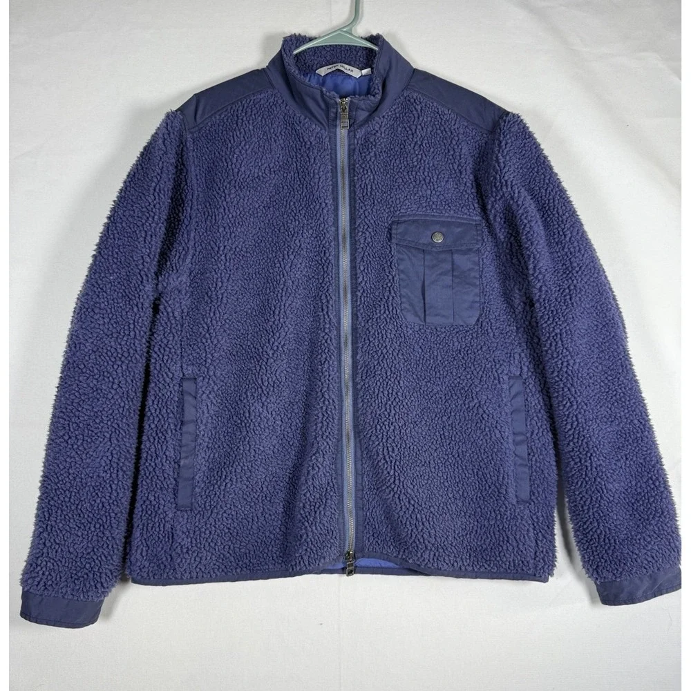 Peter Millar Autumn Pile Fleece Full Zip Jacket Men's Large Navy Blue MF23Z31